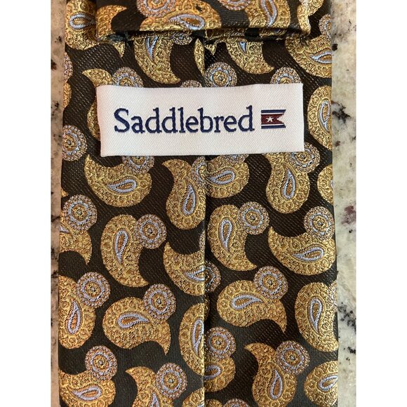Saddlebred Mens Polyester Neck Tie Black Gold Paisley Work Dad Gift - Picture 5 of 5